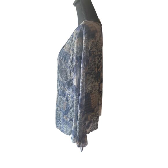 Maria Gabrielle Sheer Floral Blouse – Blue & Gray Long Sleeve Top - Picture 3 of 7